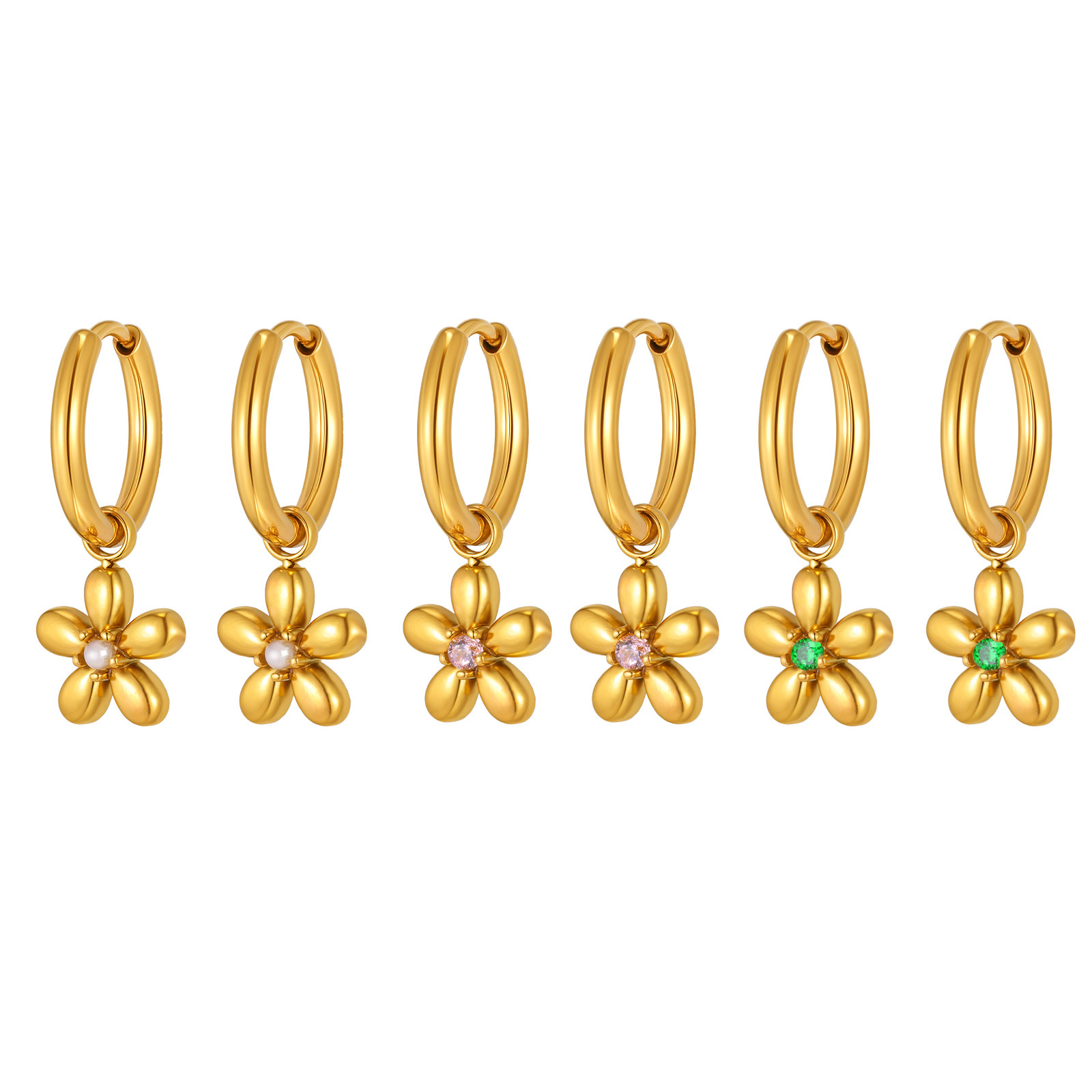 Stainless Steel Gold Plated Drop Earrings Trendy Women's Flower Design Exquisite Commuter Earrings