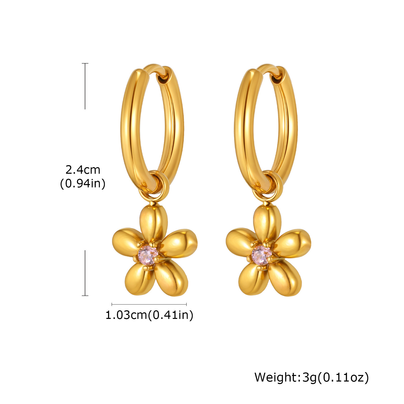 Stainless Steel Gold Plated Drop Earrings Trendy Women's Flower Design Exquisite Commuter Earrings