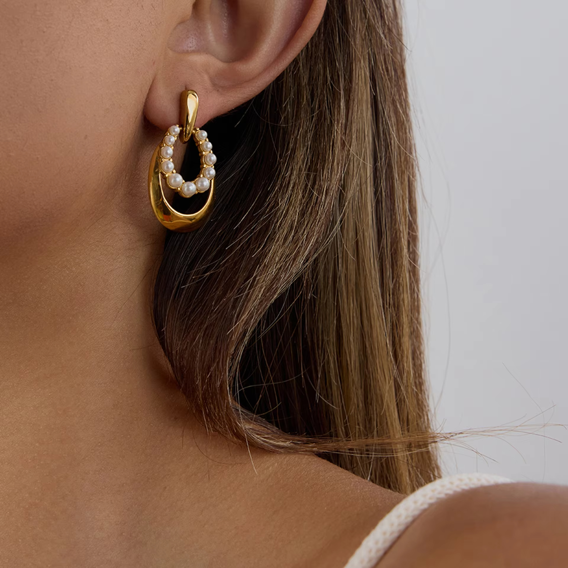 Stainless Steel Imitation Pearl Drop Earrings Women's Luxury Fashion Trendy High-grade Zircon Gold-color Plating Party Jewelry