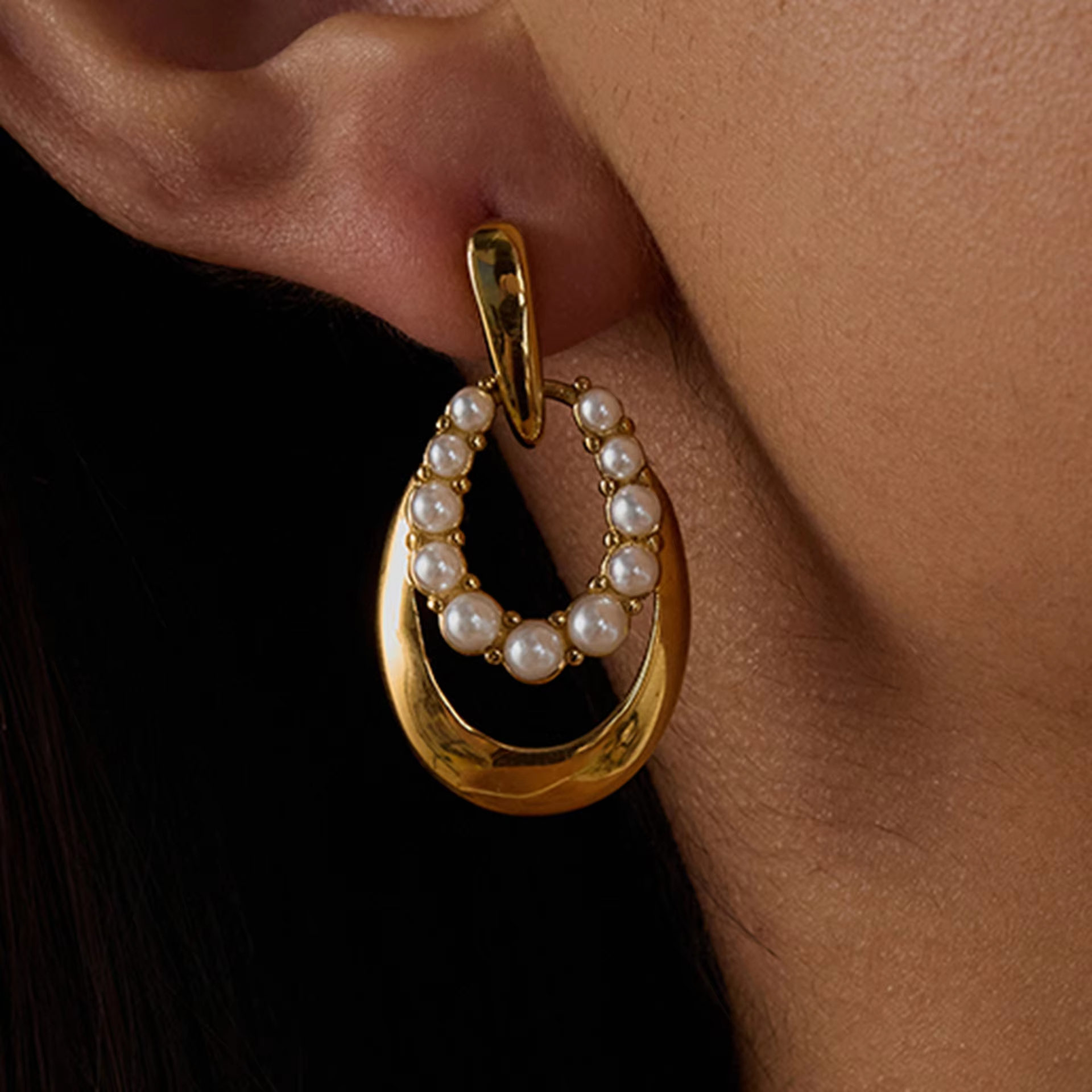 Stainless Steel Imitation Pearl Drop Earrings Women's Luxury Fashion Trendy High-grade Zircon Gold-color Plating Party Jewelry