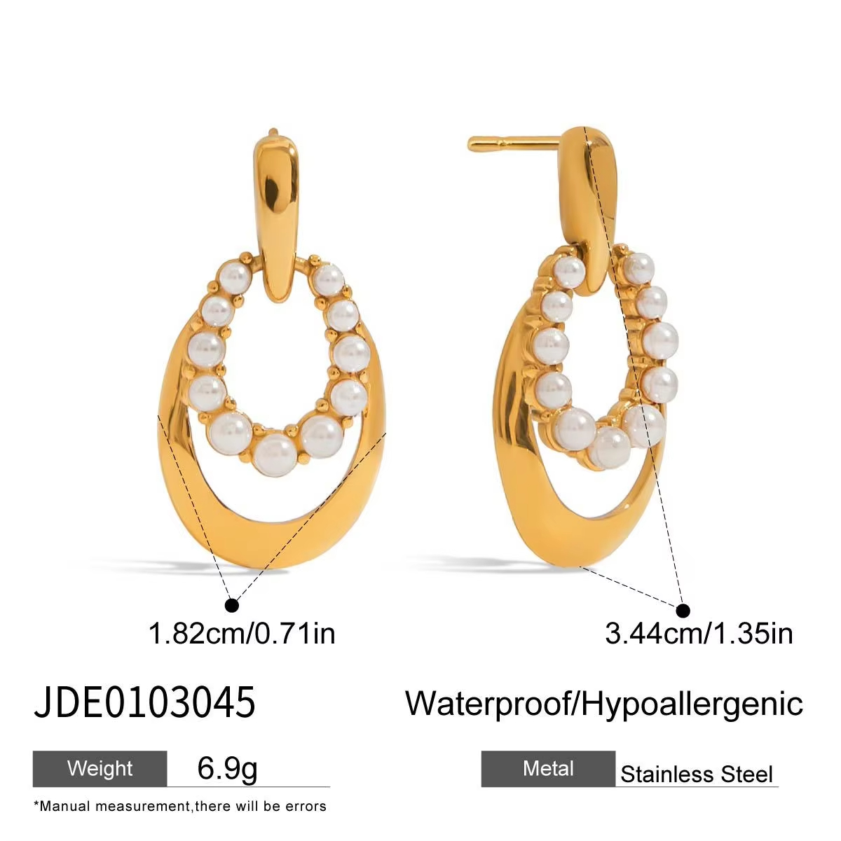 Stainless Steel Imitation Pearl Drop Earrings Women's Luxury Fashion Trendy High-grade Zircon Gold-color Plating Party Jewelry