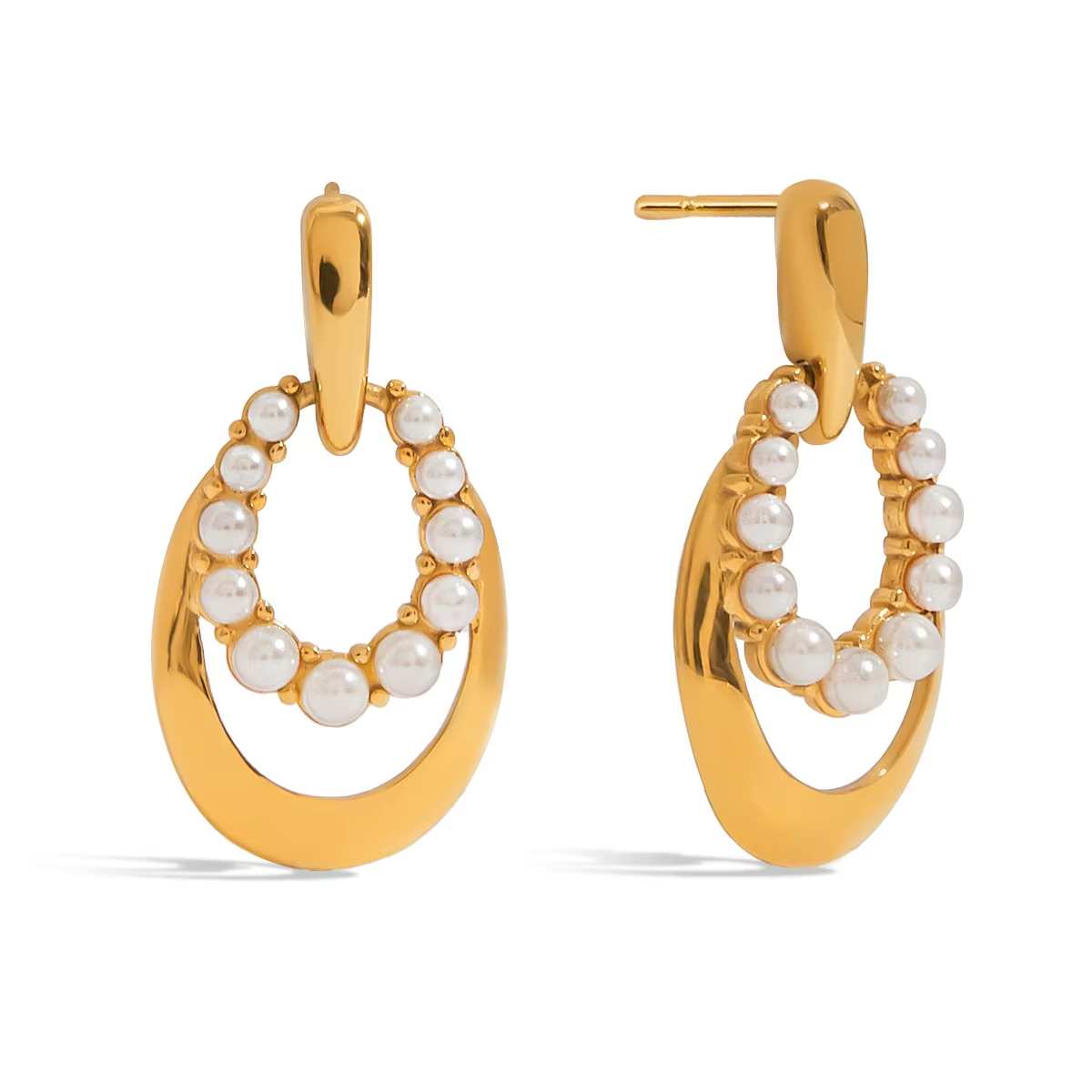 Stainless Steel Imitation Pearl Drop Earrings Women's Luxury Fashion Trendy High-grade Zircon Gold-color Plating Party Jewelry