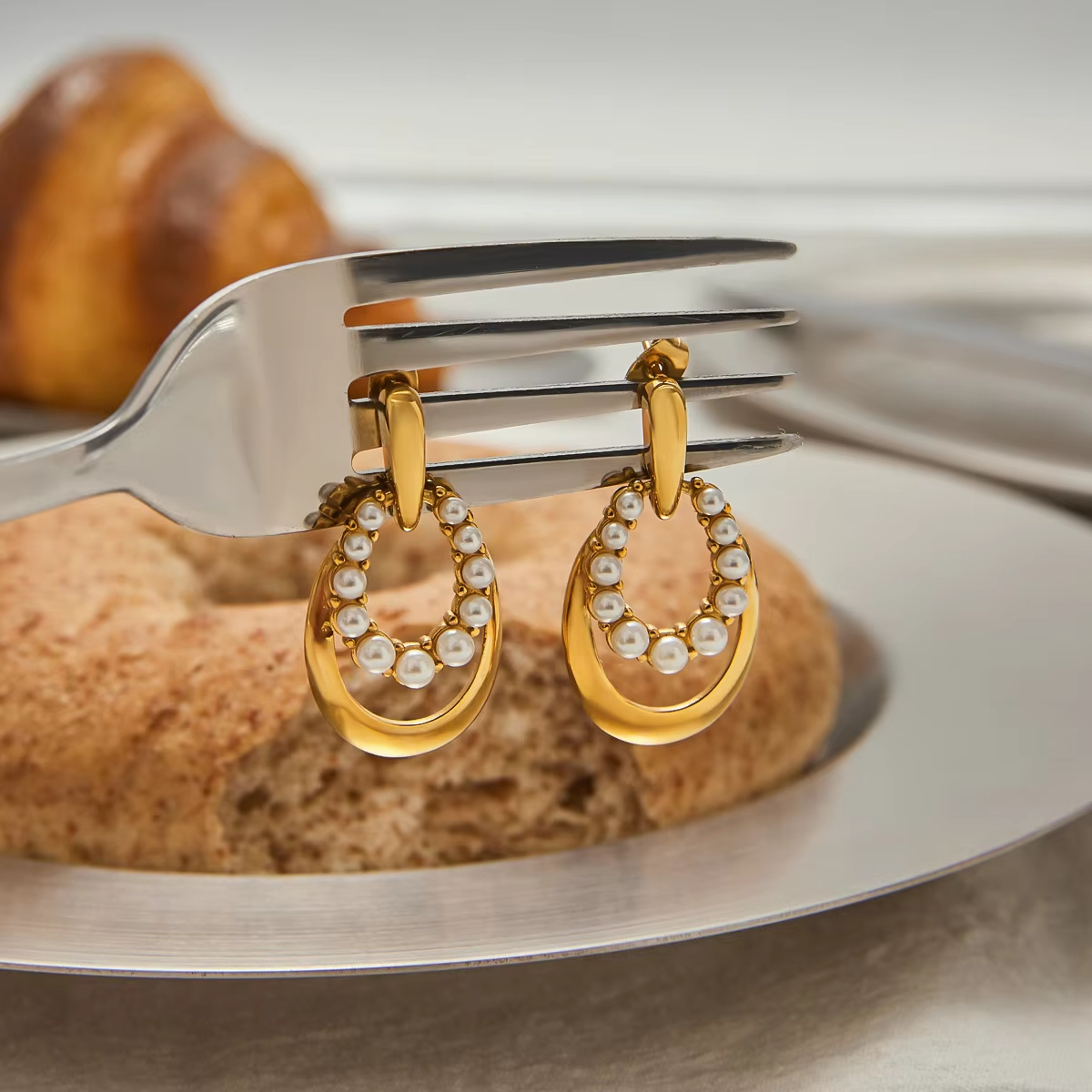 Stainless Steel Imitation Pearl Drop Earrings Women's Luxury Fashion Trendy High-grade Zircon Gold-color Plating Party Jewelry