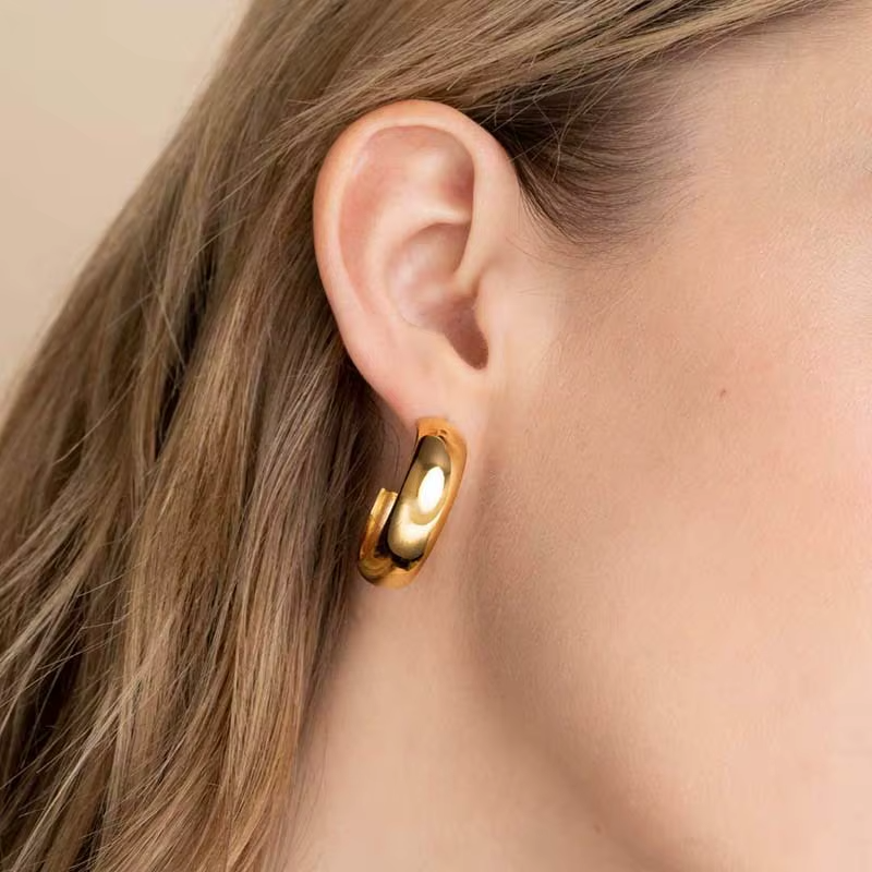 Stainless Steel Jewelry Gold-Plated Hoop Small Ring Basic Thick Gold Earrings