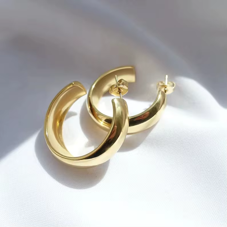 Stainless Steel Jewelry Gold-Plated Hoop Small Ring Basic Thick Gold Earrings