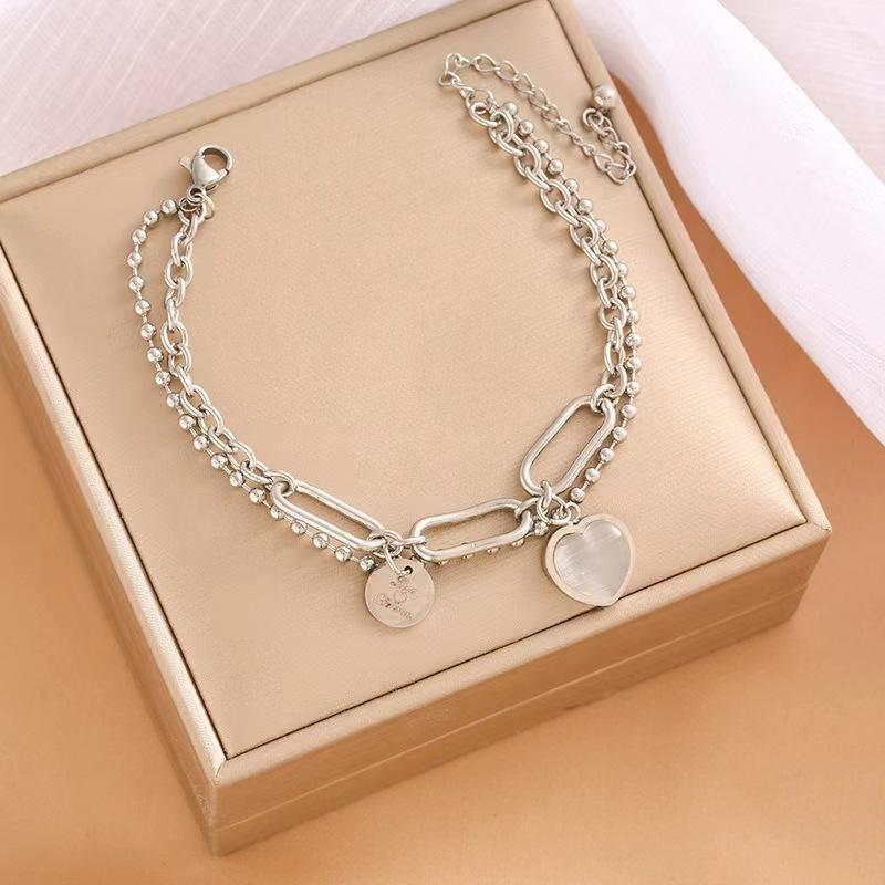 Stainless Steel Layered Chain Necklace for Women – Heart Pendant, Beaded & Chunky Link Design, Adjustable Length – Fashion Statement Jewelry, OEM/ODM & Wholesale Available