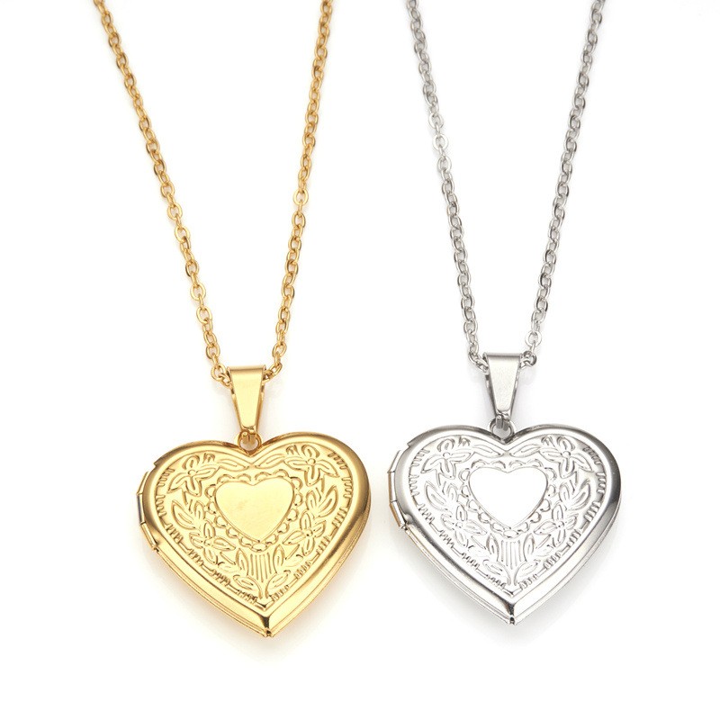 Stainless Steel Openable Heart Photo Locket Necklace for Women in Gold or Silver