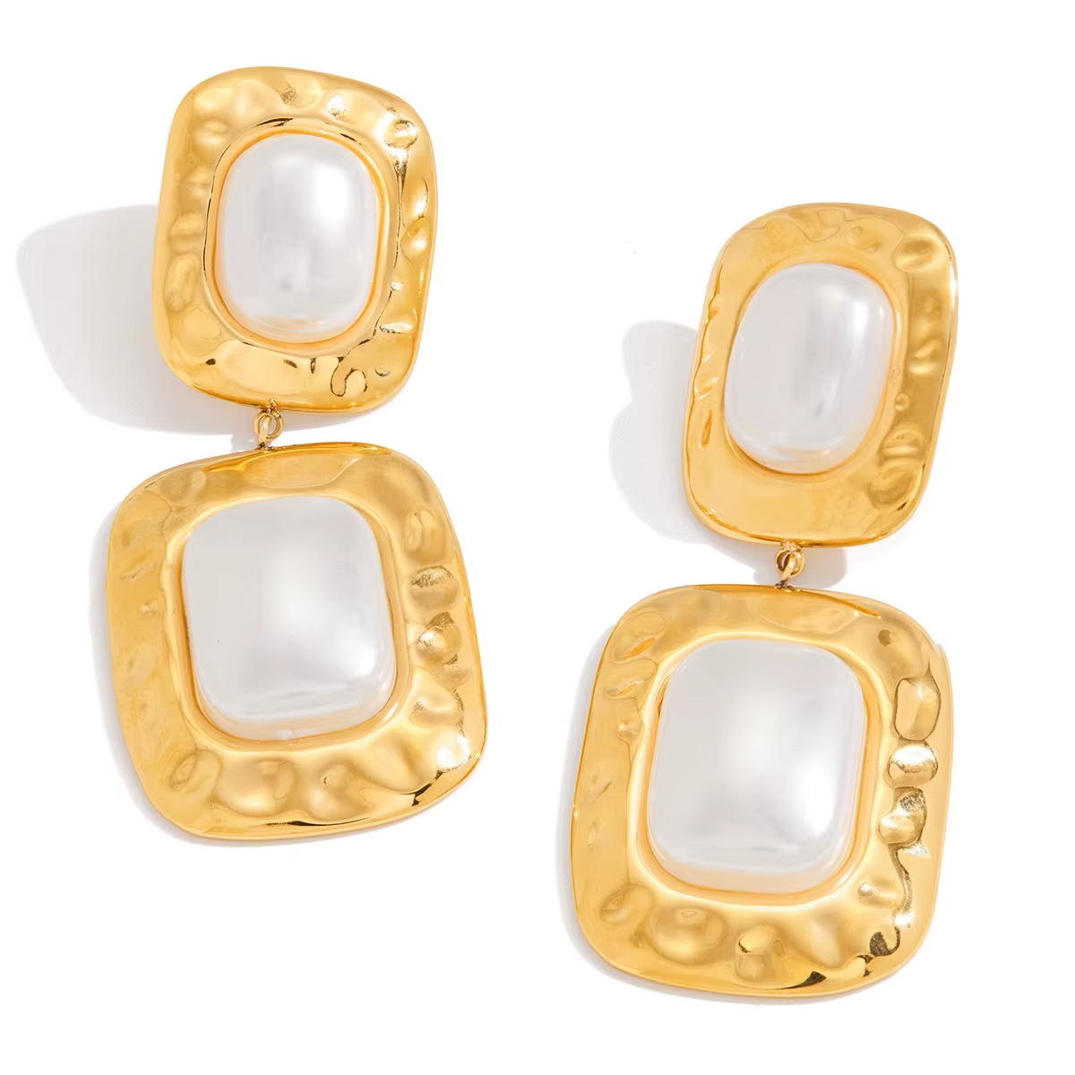 Stainless Steel Pearl Stud Earrings Light Luxury Gold-Color Plating Geometric Design Anniversary