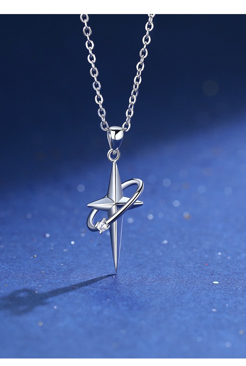 Starburst Cross Couple Necklace Stainless Steel Jewelry Unique Pendant Chain for Men Women Minimalist Lovers Gift