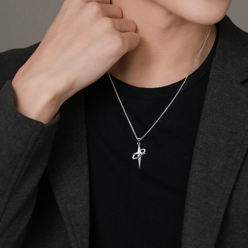 Starburst Cross Couple Necklace Stainless Steel Jewelry Unique Pendant Chain for Men Women Minimalist Lovers Gift