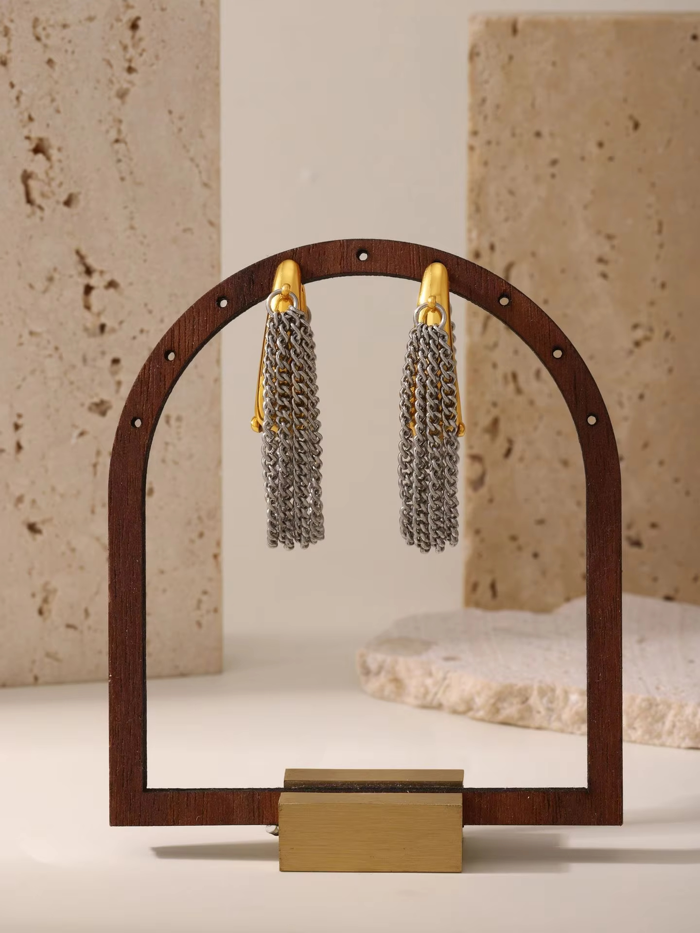Stock 18K PVD Plated Stainless Steel Snap-on Multi-layer Chain Fringed Earrings Beaded Hoop Earrings Trendy Jewelry Gift