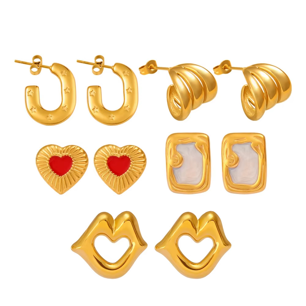 Stylish Minimalist 18K Gold Plated Stainless Steel Titanium Heart Shaped Lip Design Stud Earrings for Women Elegant Jewelry
