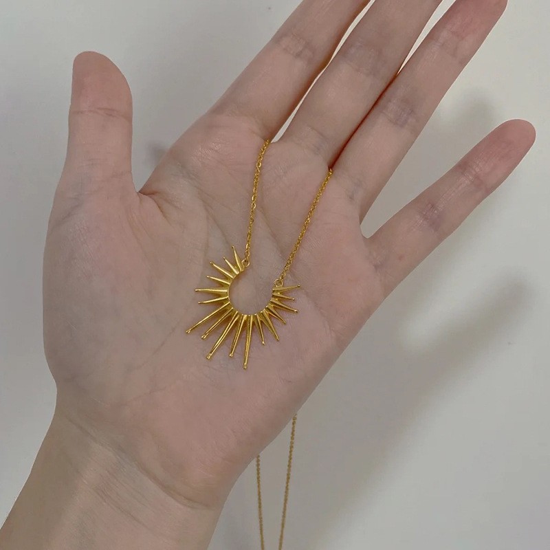 Bold Gold Radiant Pendant Necklace for Women – Titanium Steel Statement Jewelry