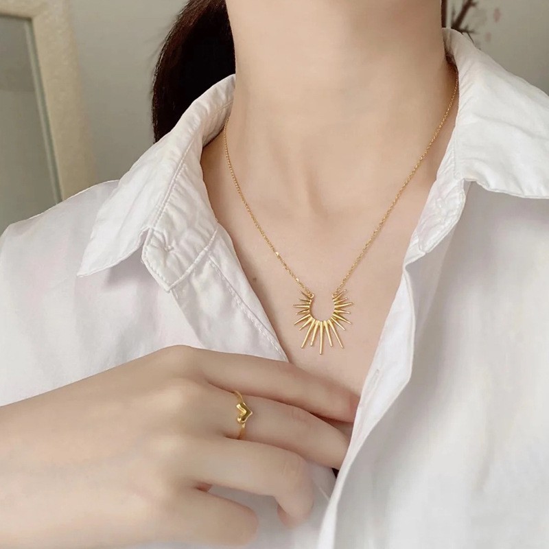 Bold Gold Radiant Pendant Necklace for Women – Titanium Steel Statement Jewelry