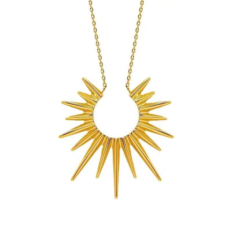 Bold Gold Radiant Pendant Necklace for Women – Titanium Steel Statement Jewelry