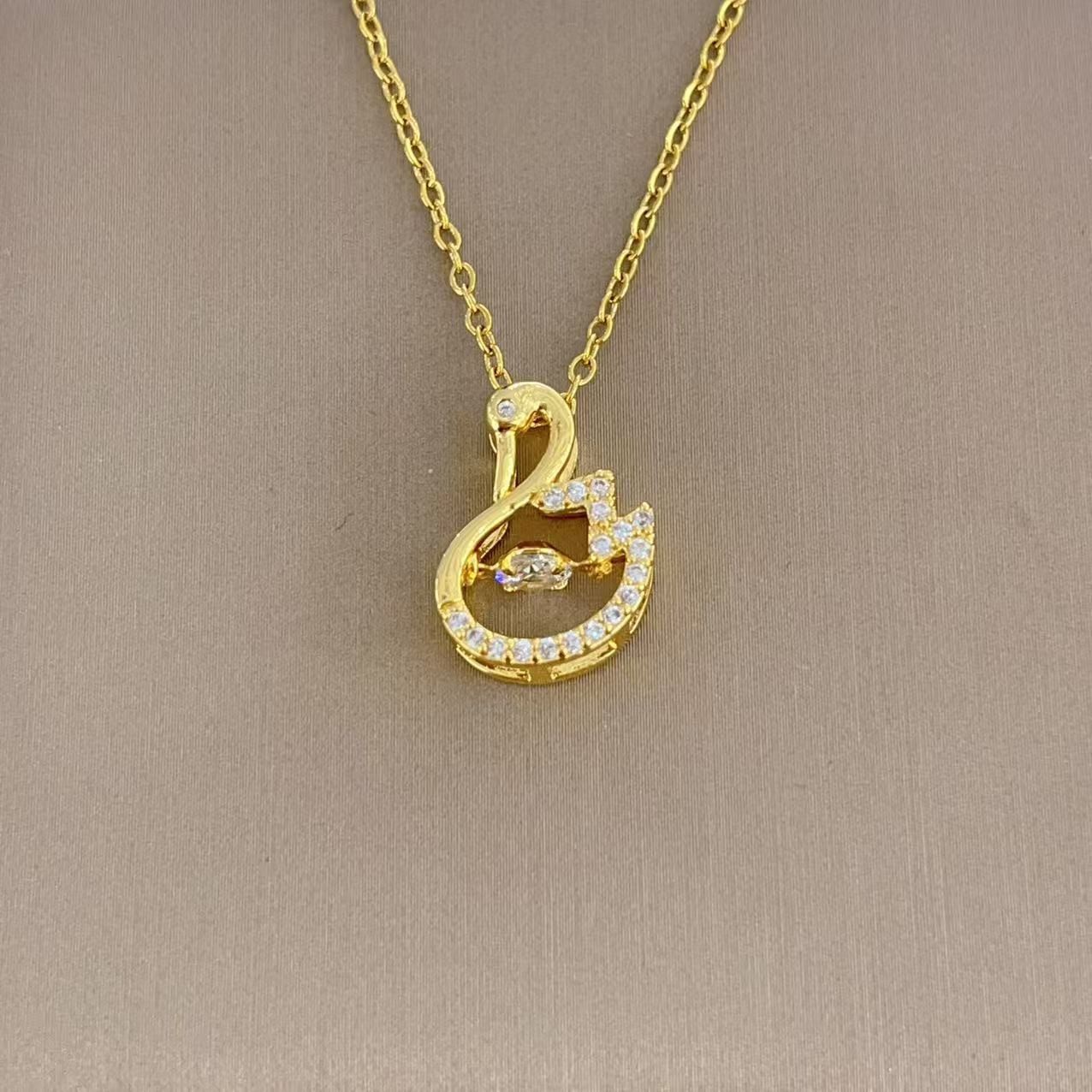 Elegant Swan Pendant Necklace with Zircon – Titanium Steel