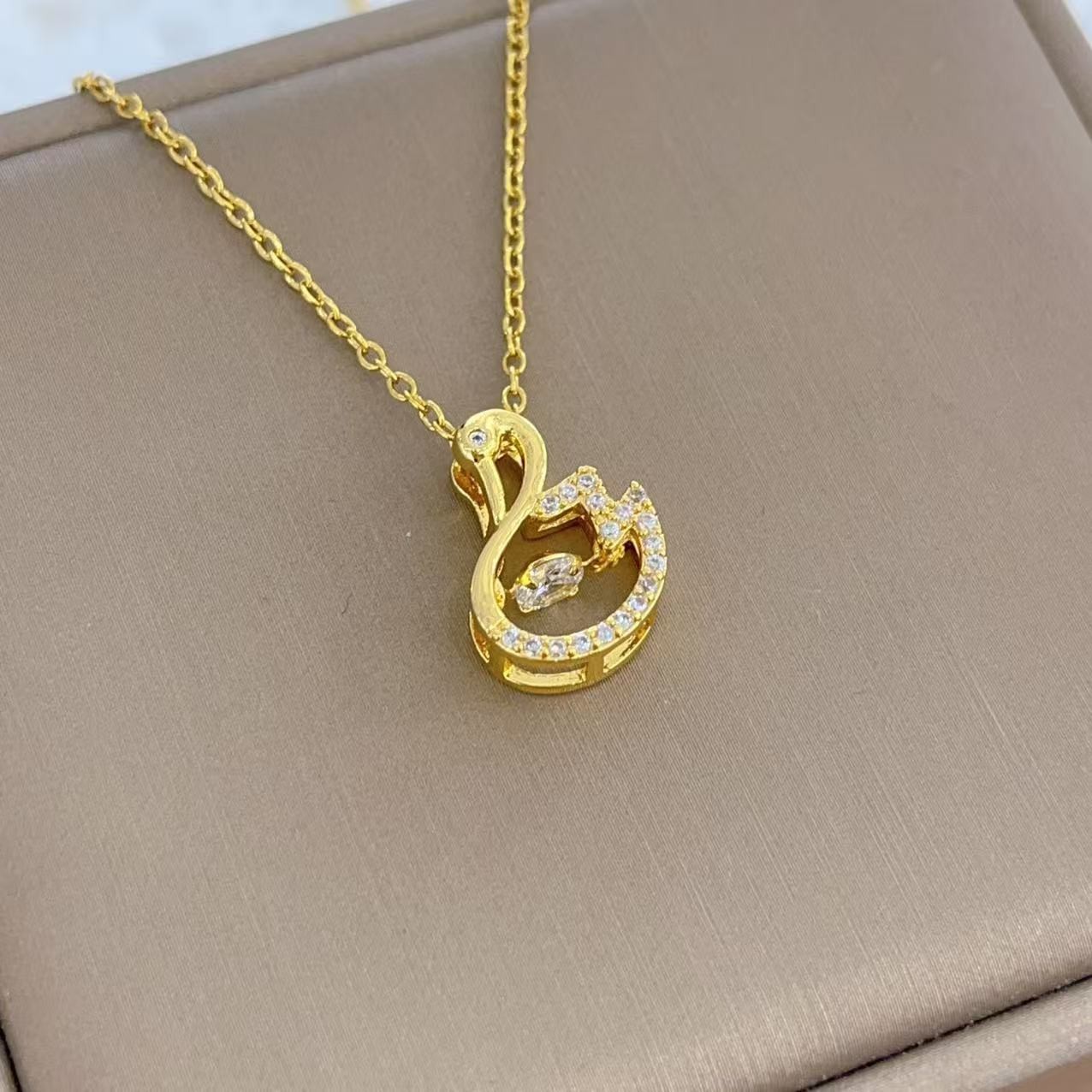 Elegant Swan Pendant Necklace with Zircon – Titanium Steel