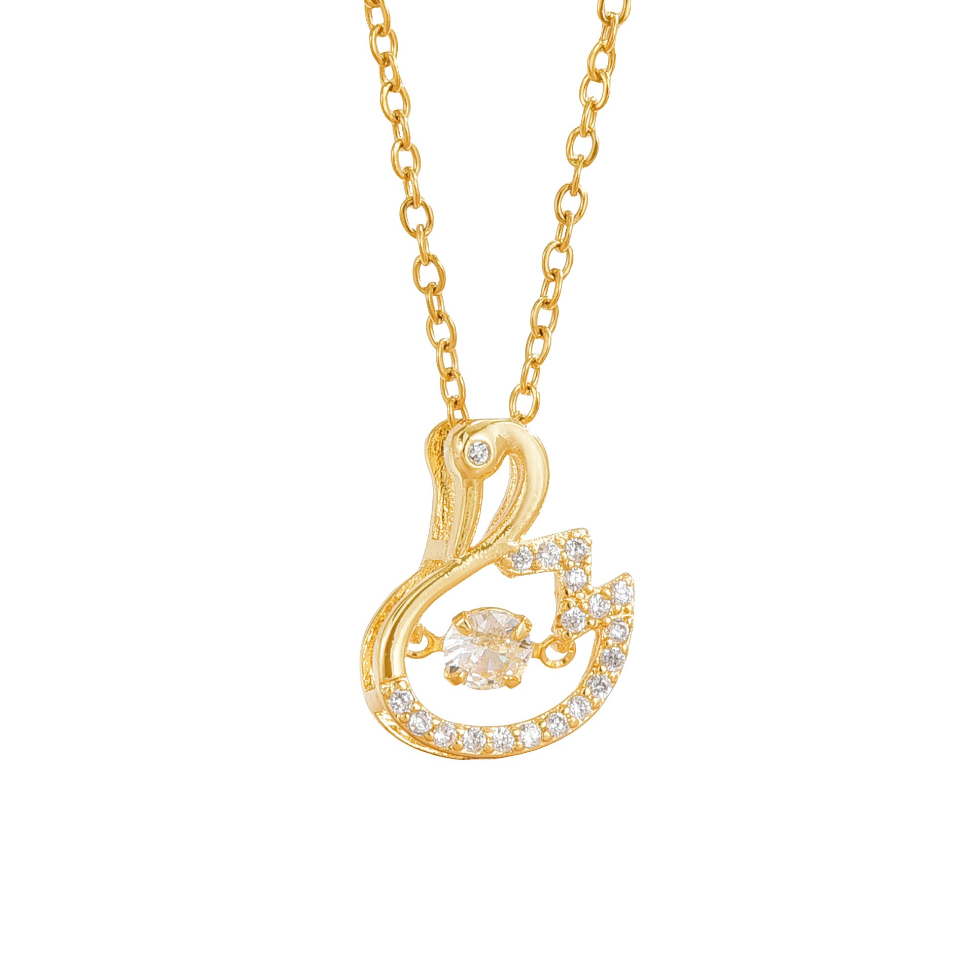 Elegant Swan Pendant Necklace with Zircon – Titanium Steel