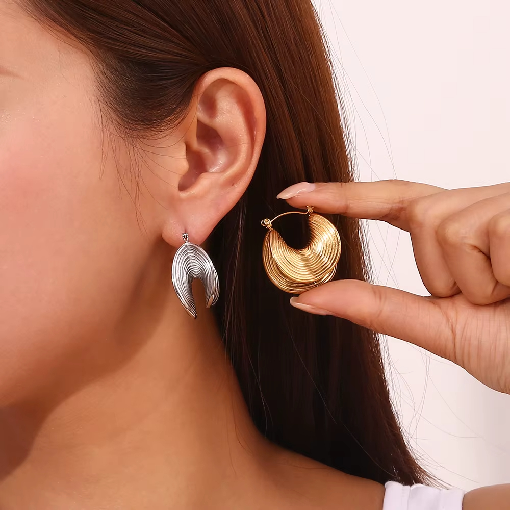 Tarnish Free Unique Stainless Steel Geometric Statement Hoop Earrings Chunky 18k Gold Plated Earrings Jewelry Women