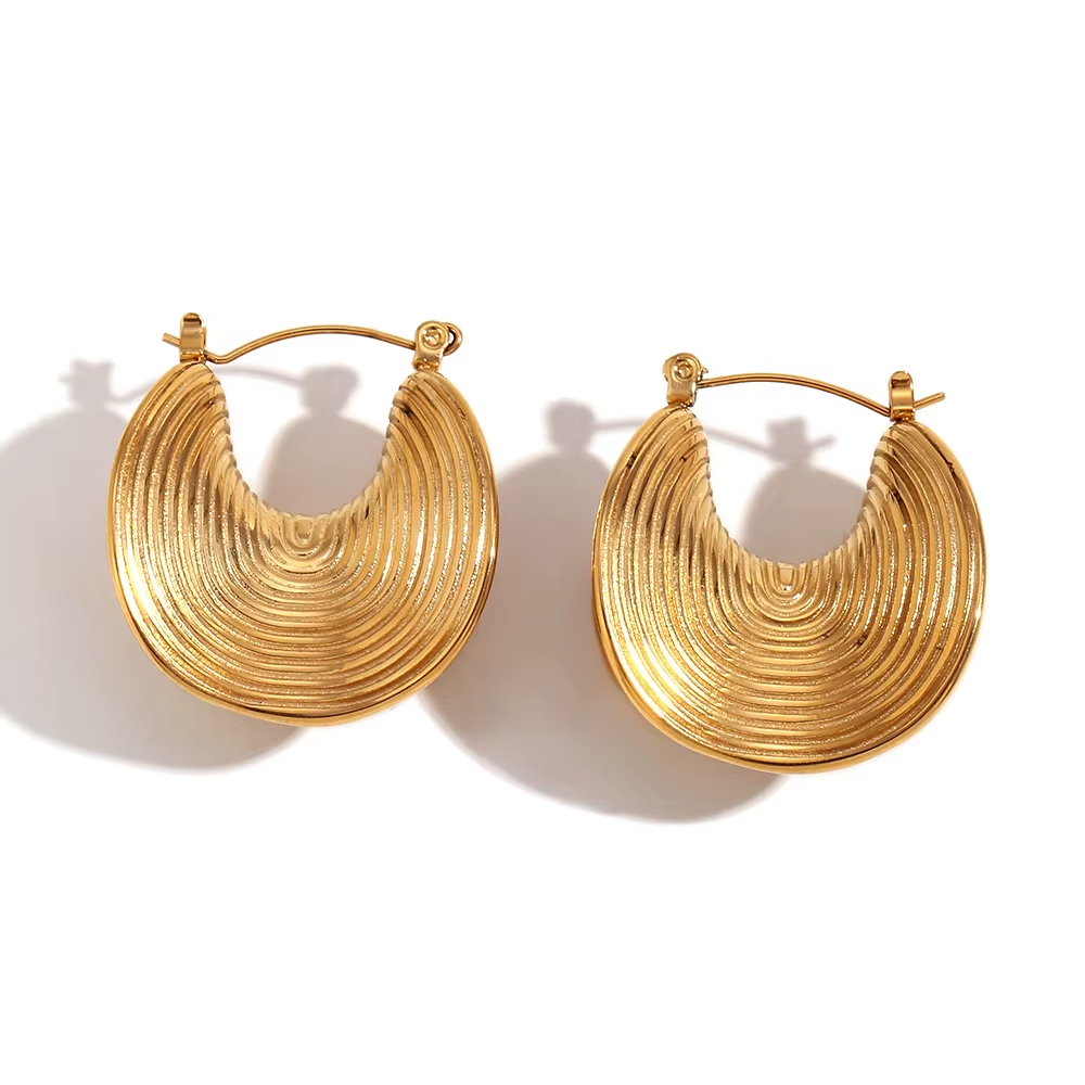 Tarnish Free Unique Stainless Steel Geometric Statement Hoop Earrings Chunky 18k Gold Plated Earrings Jewelry Women