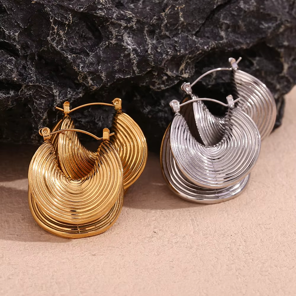 Tarnish Free Unique Stainless Steel Geometric Statement Hoop Earrings Chunky 18k Gold Plated Earrings Jewelry Women