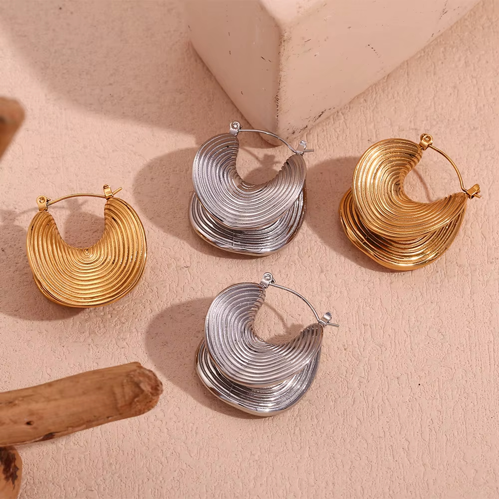 Tarnish Free Unique Stainless Steel Geometric Statement Hoop Earrings Chunky 18k Gold Plated Earrings Jewelry Women