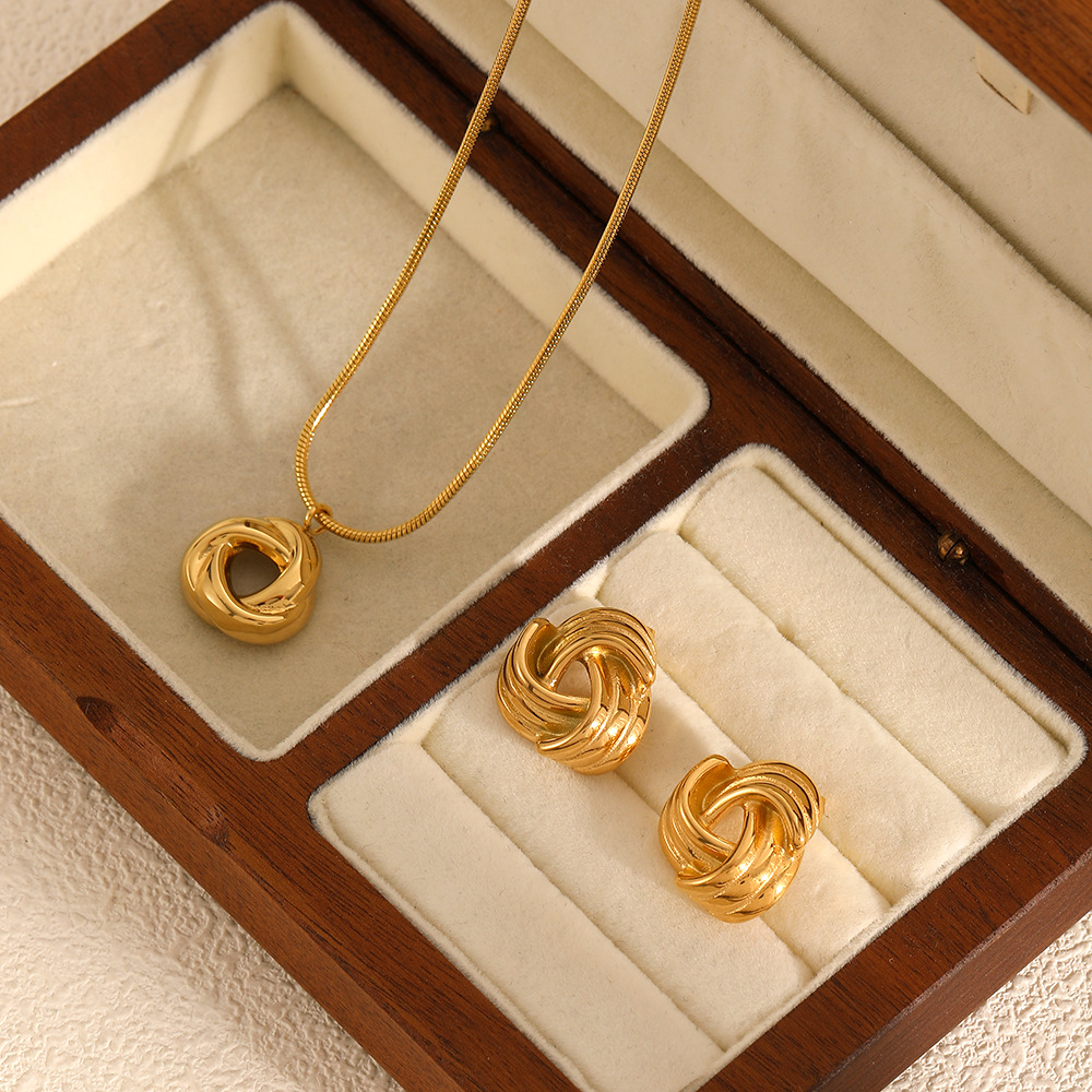 Luxury Gold Swirl Stainless Steel Fashion Jewelry Sets Necklace and Earrings Set for Women Elegant Gift