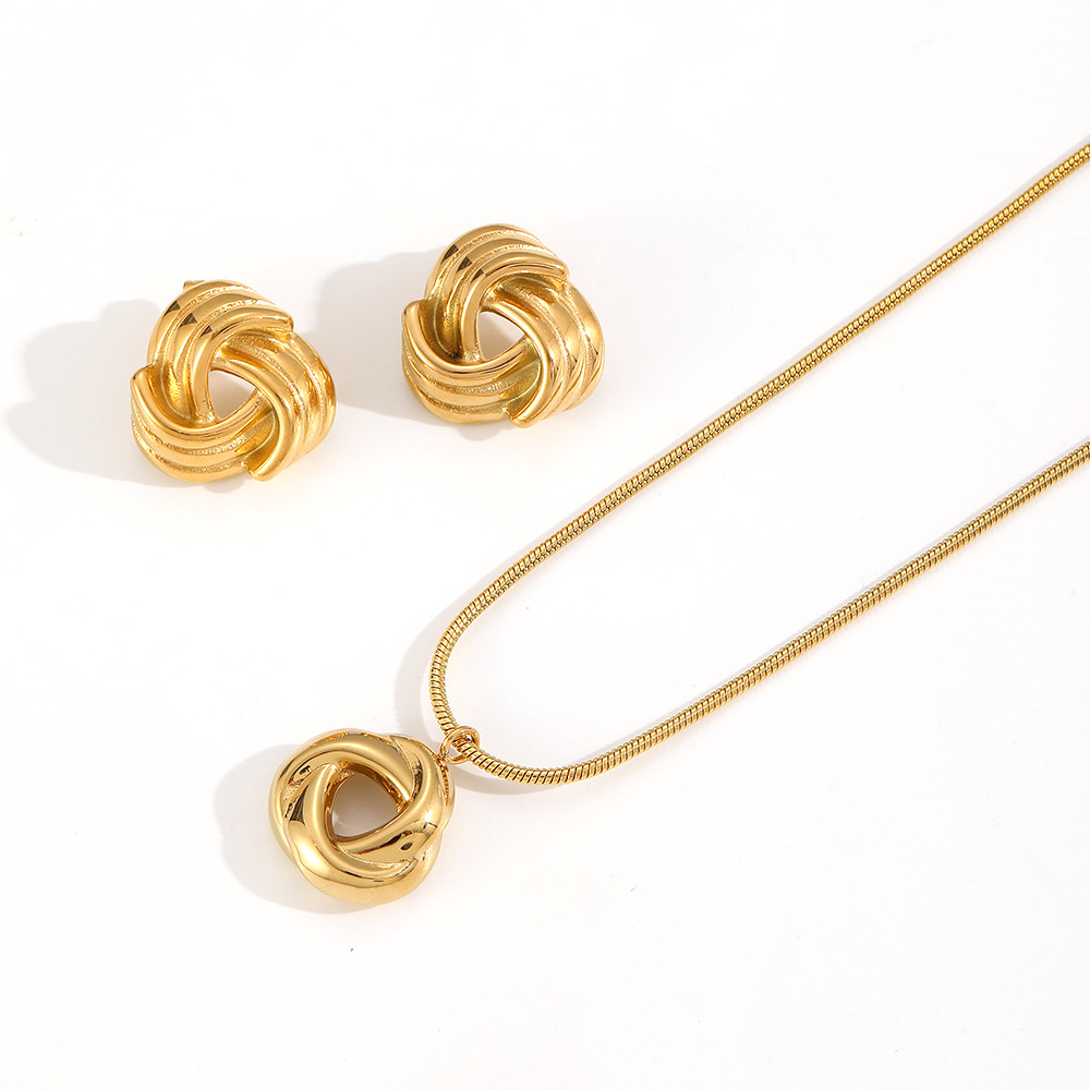 Luxury Gold Swirl Stainless Steel Fashion Jewelry Sets Necklace and Earrings Set for Women Elegant Gift