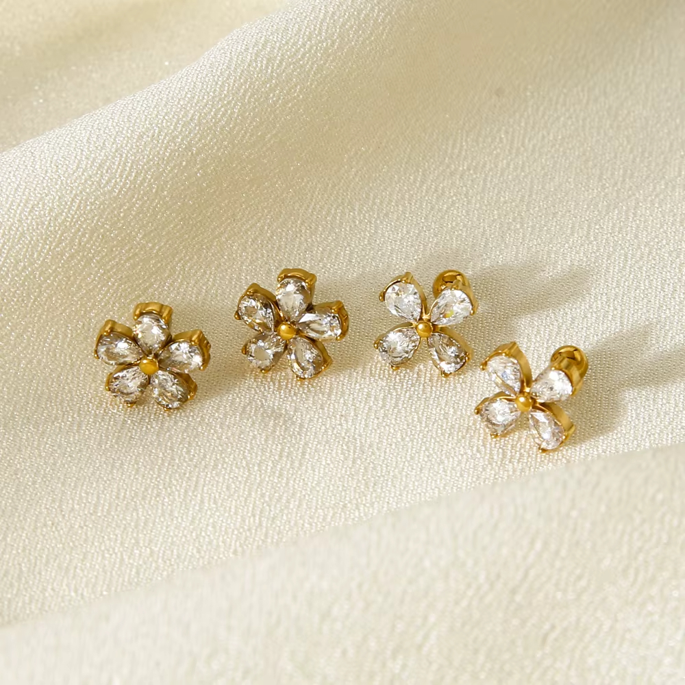 Threaded Stainless Steel Piercing Jewelry Earrings Female Flower Stainless Steel Earrings Wholesale Elegant and High-end Gift