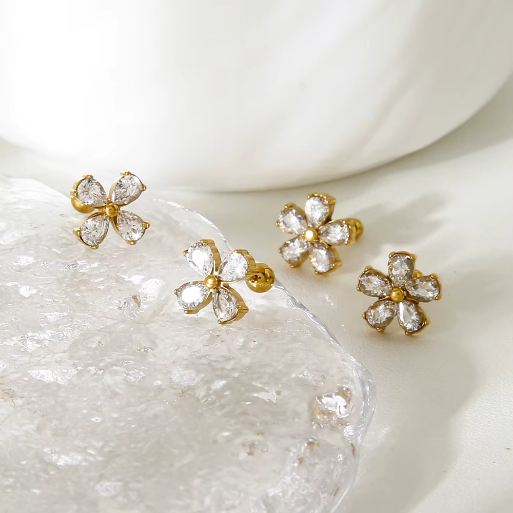 Threaded Stainless Steel Piercing Jewelry Earrings Female Flower Stainless Steel Earrings Wholesale Elegant and High-end Gift
