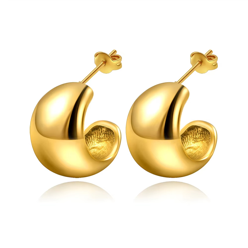 Threndy Stainless Steel Gold Plated Droplets Stud Earrings Jewelry Women Hammer Round Hollow Water Drop Earrings