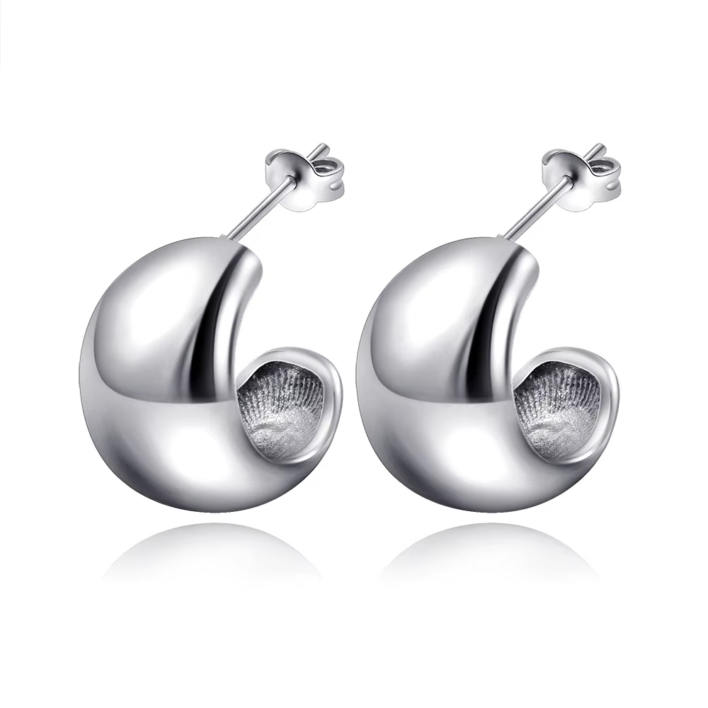 Threndy Stainless Steel Gold Plated Droplets Stud Earrings Jewelry Women Hammer Round Hollow Water Drop Earrings