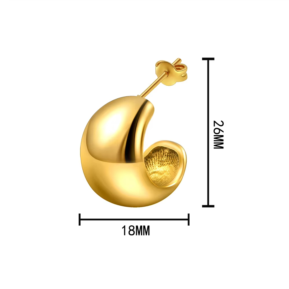 Threndy Stainless Steel Gold Plated Droplets Stud Earrings Jewelry Women Hammer Round Hollow Water Drop Earrings