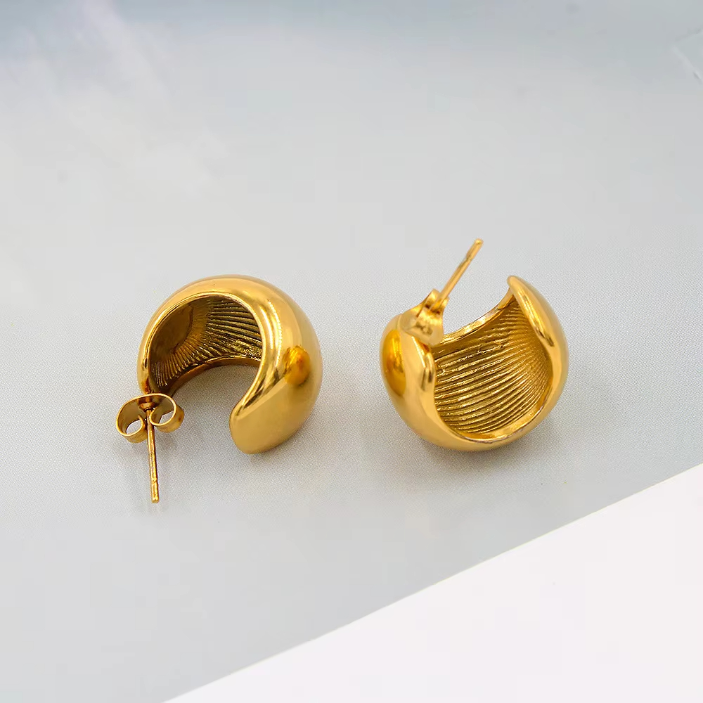 Threndy Stainless Steel Gold Plated Droplets Stud Earrings Jewelry Women Hammer Round Hollow Water Drop Earrings
