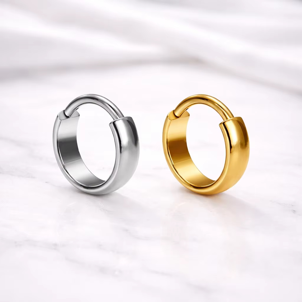 Titanium Alloy Geometric Shapes Cut Surface Plain Hoop Earrings Fashion All-Match Piercing Jewelry
