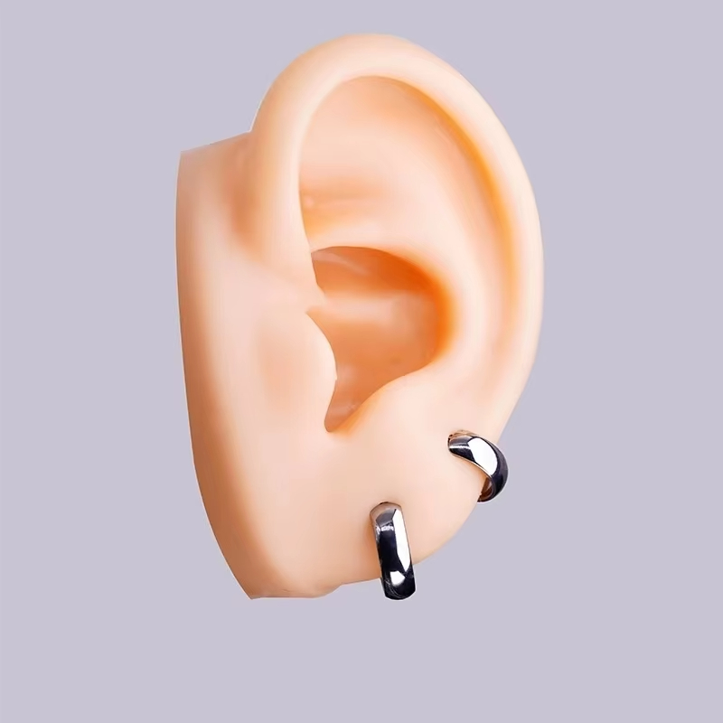 Titanium Alloy Geometric Shapes Cut Surface Plain Hoop Earrings Fashion All-Match Piercing Jewelry