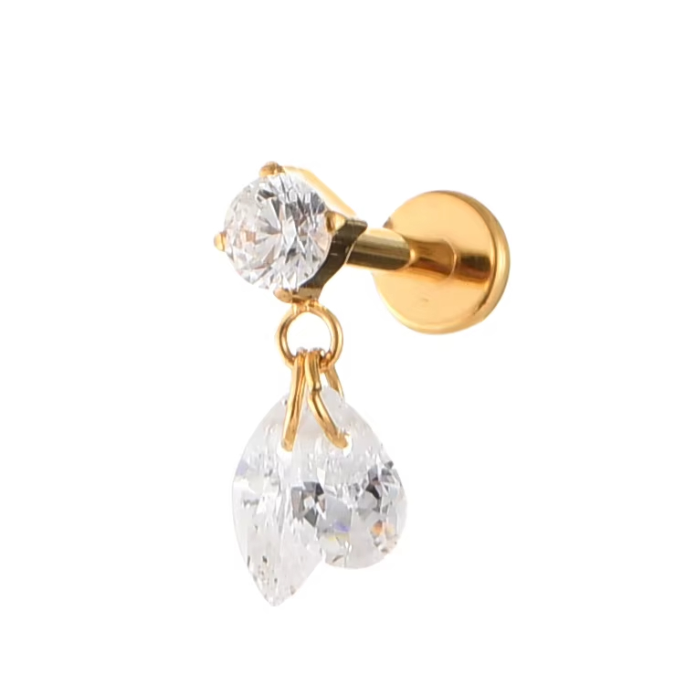 Titanium Claw Set Zircon with Teardrop Dangles Internally Threaded Top Helix Ear Ring Piercing Body Jewelry
