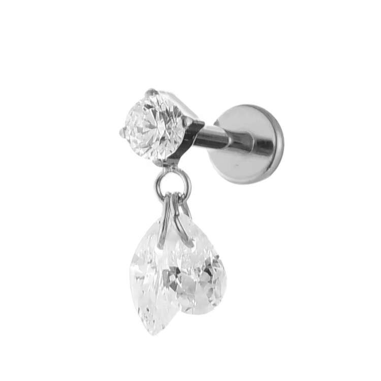 Titanium Claw Set Zircon with Teardrop Dangles Internally Threaded Top Helix Ear Ring Piercing Body Jewelry