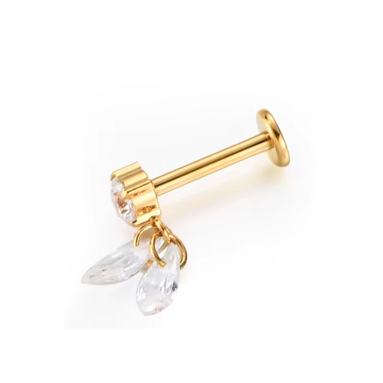 Titanium Claw Set Zircon with Teardrop Dangles Internally Threaded Top Helix Ear Ring Piercing Body Jewelry
