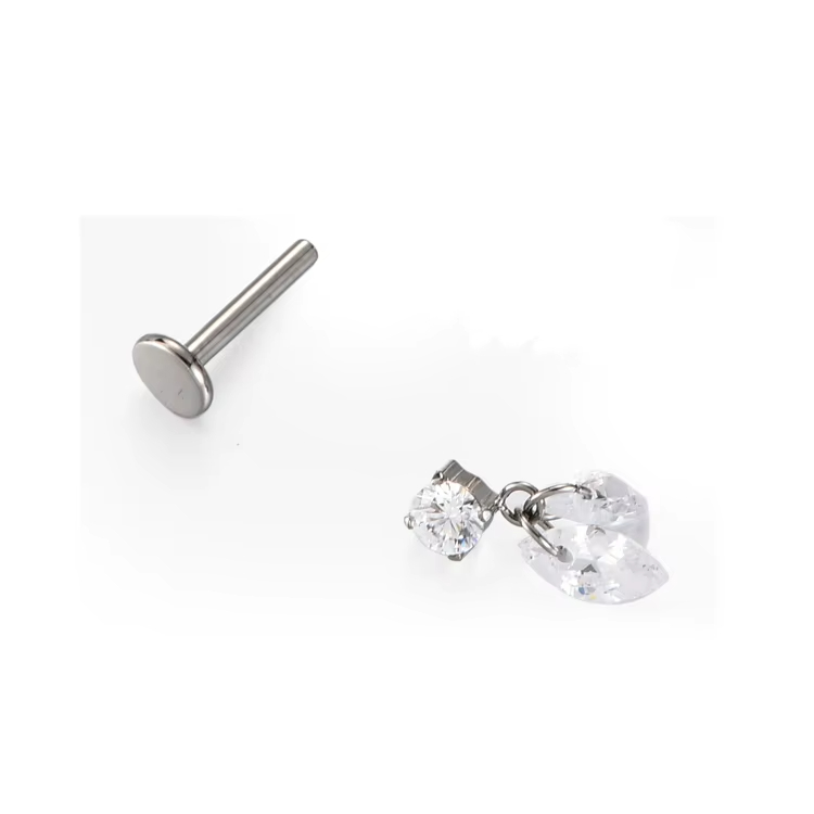 Titanium Claw Set Zircon with Teardrop Dangles Internally Threaded Top Helix Ear Ring Piercing Body Jewelry