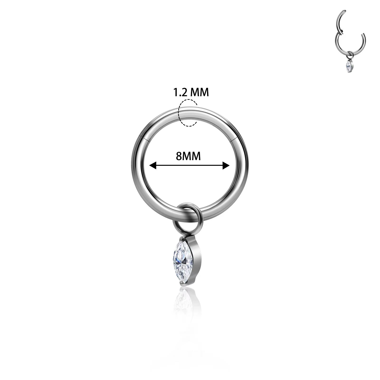 Titanium Hinged Segment Hoop Clicker Nose Ring Pendant CZ Inlay Tragus Cartilage Earrings Women Body Piercing Jewelry