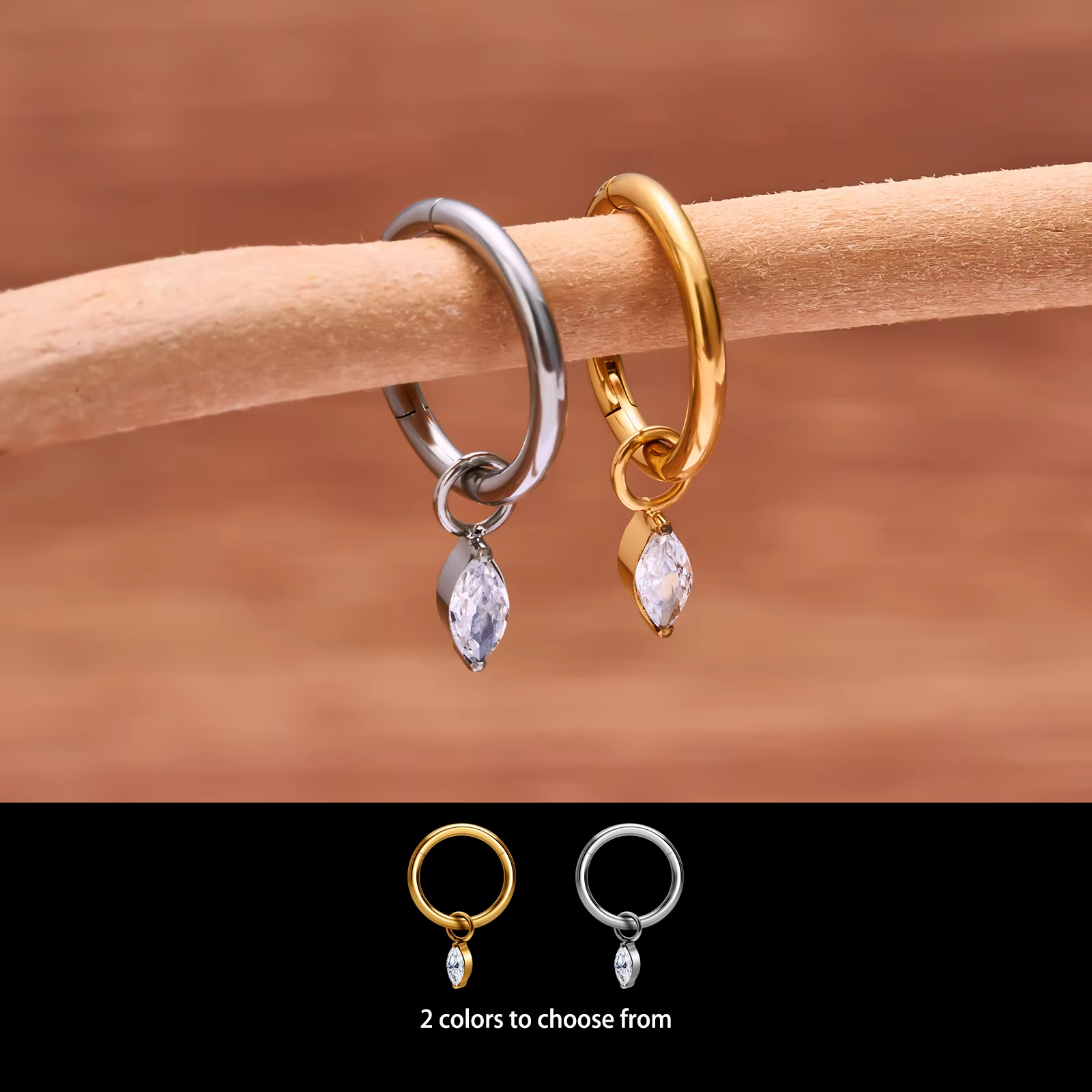 Titanium Hinged Segment Hoop Clicker Nose Ring Pendant CZ Inlay Tragus Cartilage Earrings Women Body Piercing Jewelry