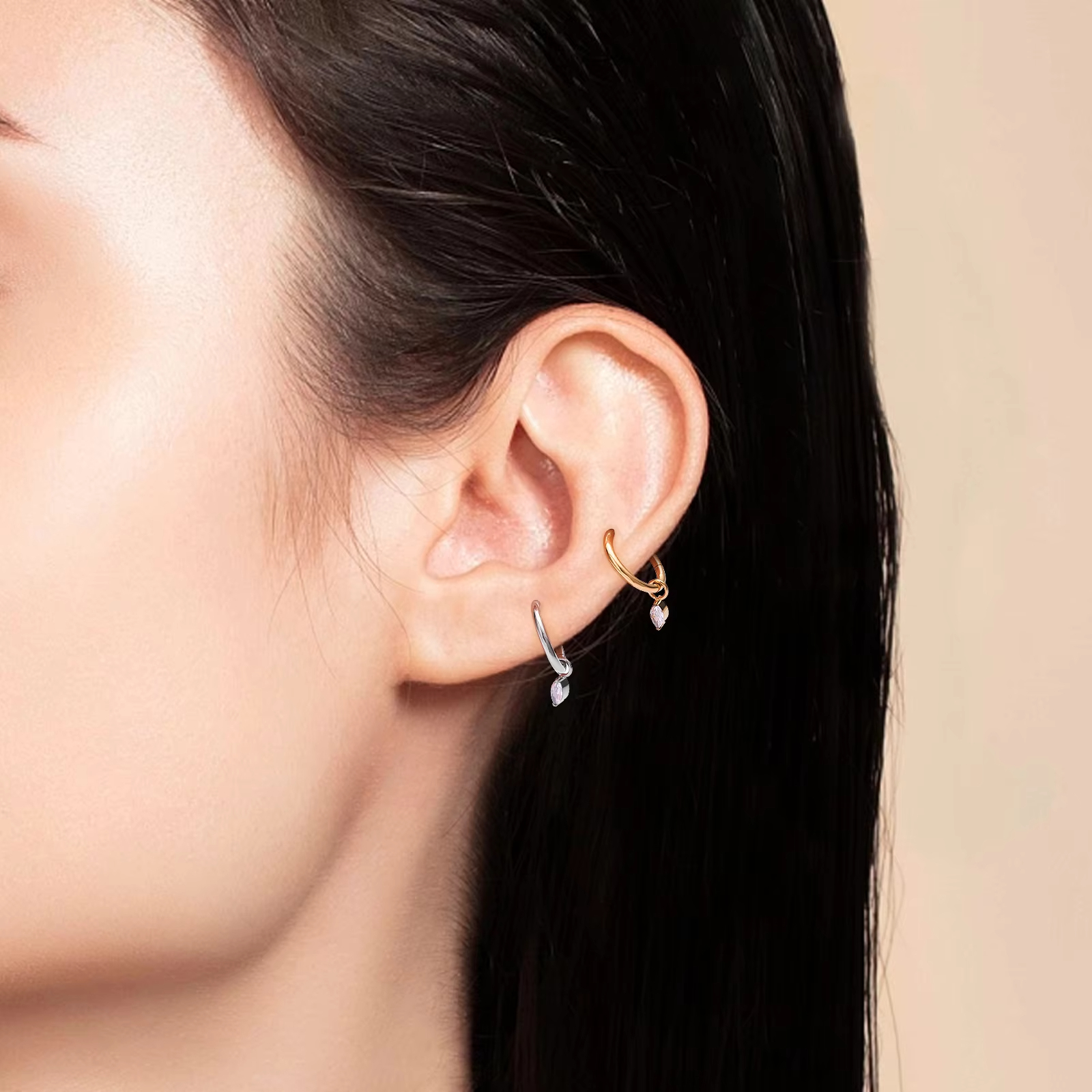 Titanium Hinged Segment Hoop Clicker Nose Ring Pendant CZ Inlay Tragus Cartilage Earrings Women Body Piercing Jewelry