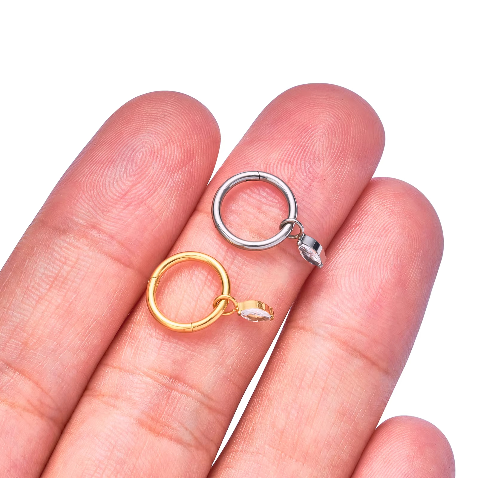 Titanium Hinged Segment Hoop Clicker Nose Ring Pendant CZ Inlay Tragus Cartilage Earrings Women Body Piercing Jewelry
