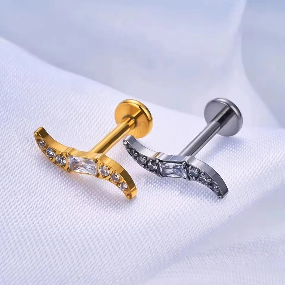 Titanium Internal Thread Cubic Zirconia Stud Earrings Women Enhances Rook Cartilage Ear Piercing