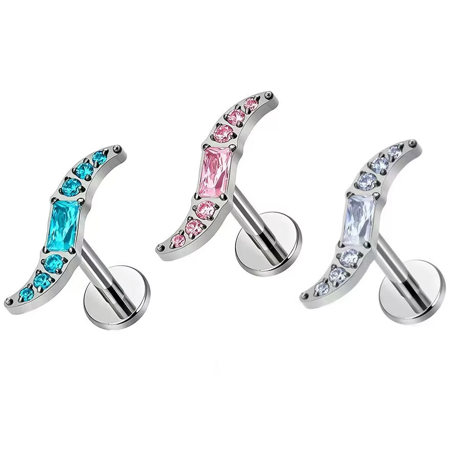 Titanium Internal Thread Cubic Zirconia Stud Earrings Women Enhances Rook Cartilage Ear Piercing