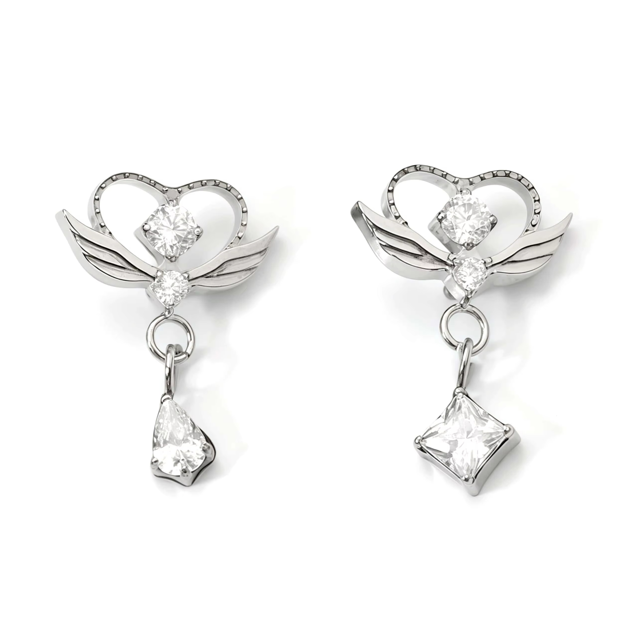 Titanium Love Heart Wing Pendant Pav-Set Zircon Ear Cartilage Bone Stud Earrings Titanium Alloy Unisex Office