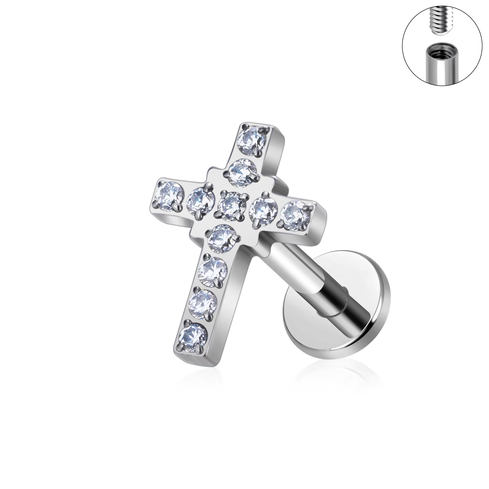 Titanium Piercing Stud Earrings Cross Shaped 16G Zircon Punk Style Wedding 18K Gold Plated Ear Tragus Cartilage