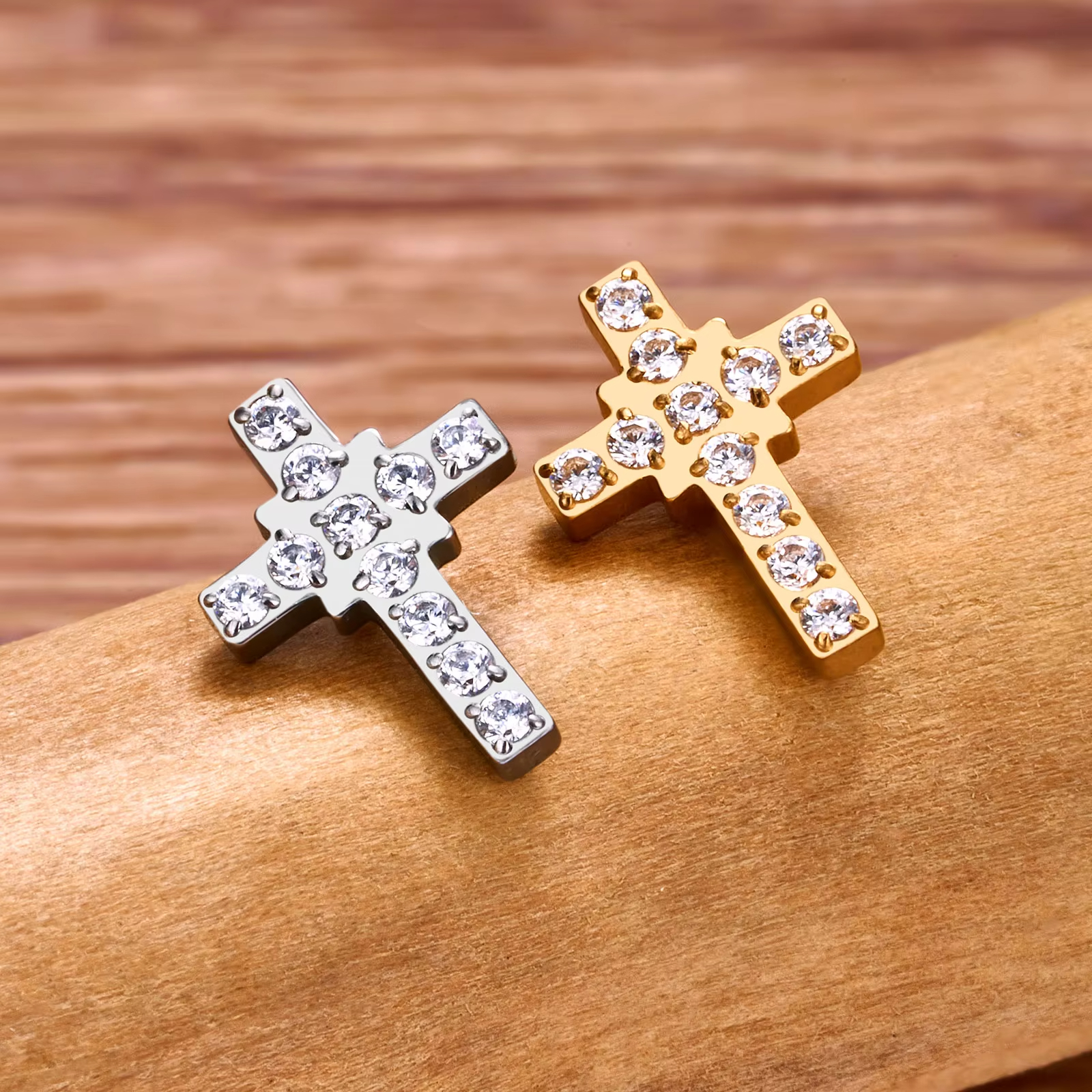 Titanium Piercing Stud Earrings Cross Shaped 16G Zircon Punk Style Wedding 18K Gold Plated Ear Tragus Cartilage