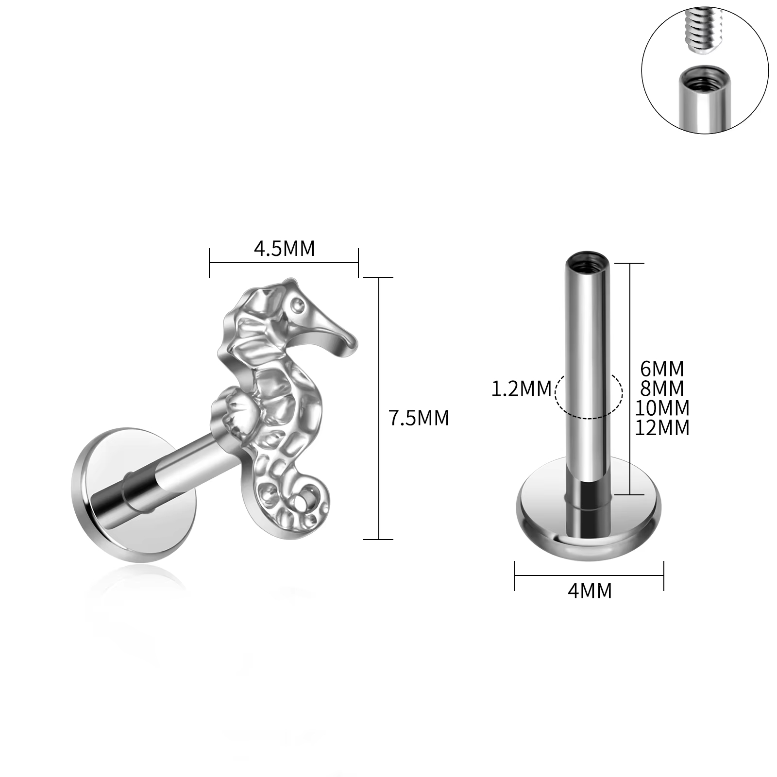 Titanium Seahorse Shape Septum Hoop Piercing Nose Stud Labret Cartilage Tragus Helix Lobe Earring Body Jewelry